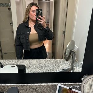 Garage black denim cropped jacket